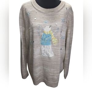 CJ Banks Beige Sweater with Snowman and Snowflakes Size 2X